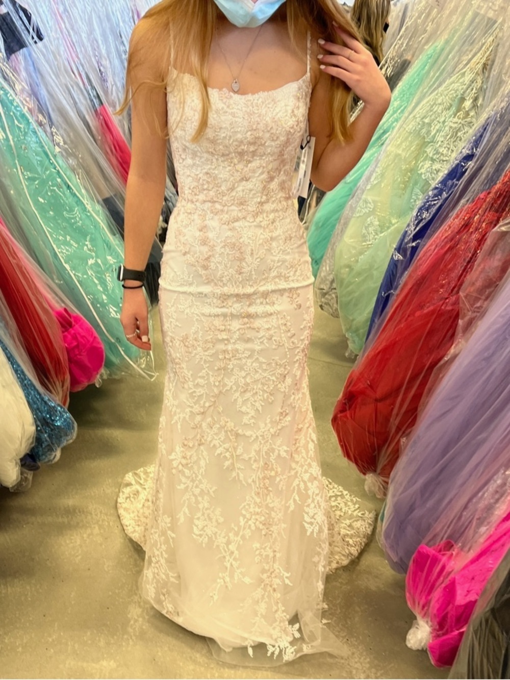Sherri Hill White & Pale Pink Floral Appliqué Prom Dress - Picture 2 of 16